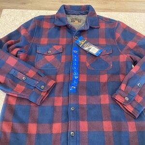 Men's Blue and Red Plaid Military Jacket